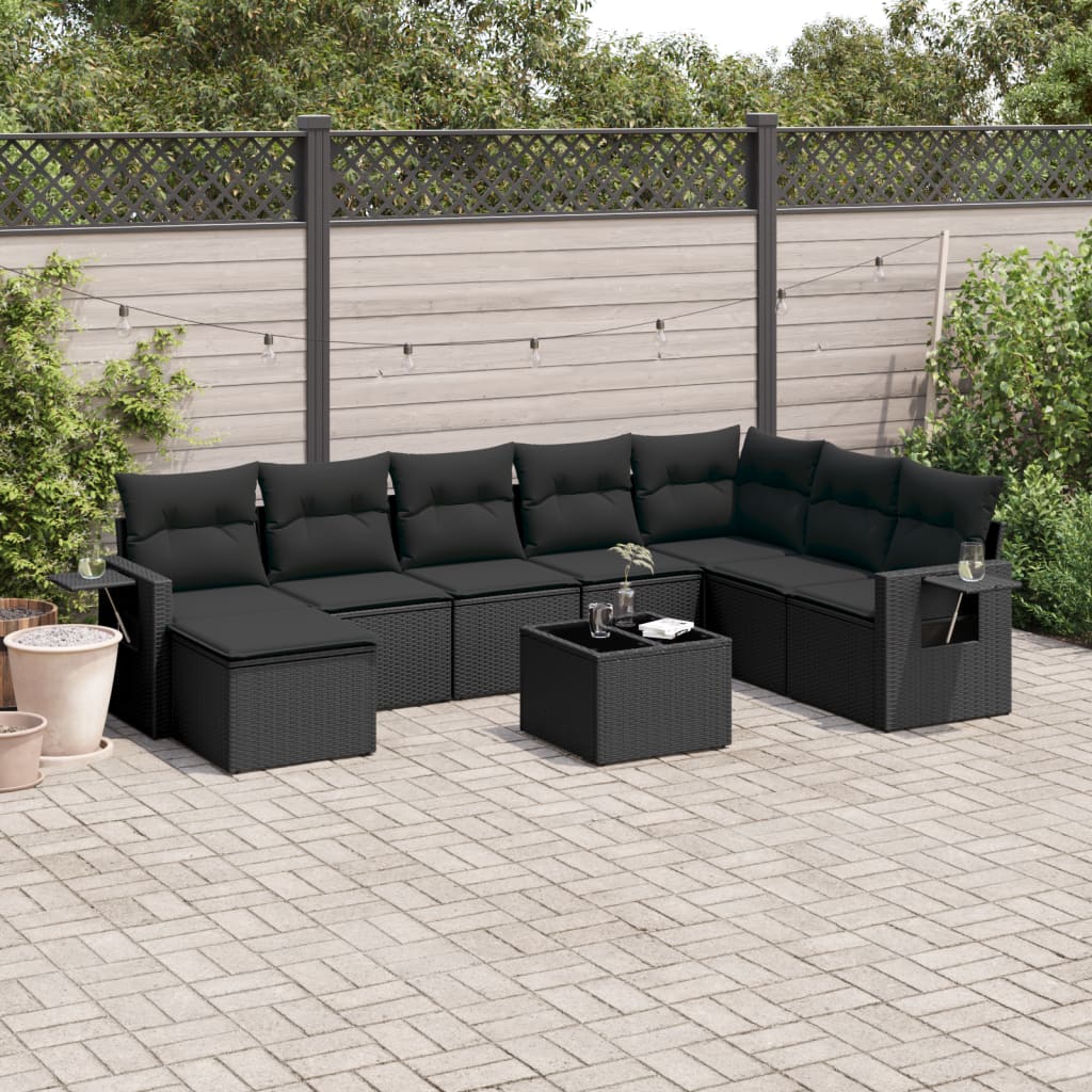 8721012929166_m_en_hd_1 vidaXL 9 Piece Garden Sofa Set with Cushions Black Poly Rattan - Image 1
