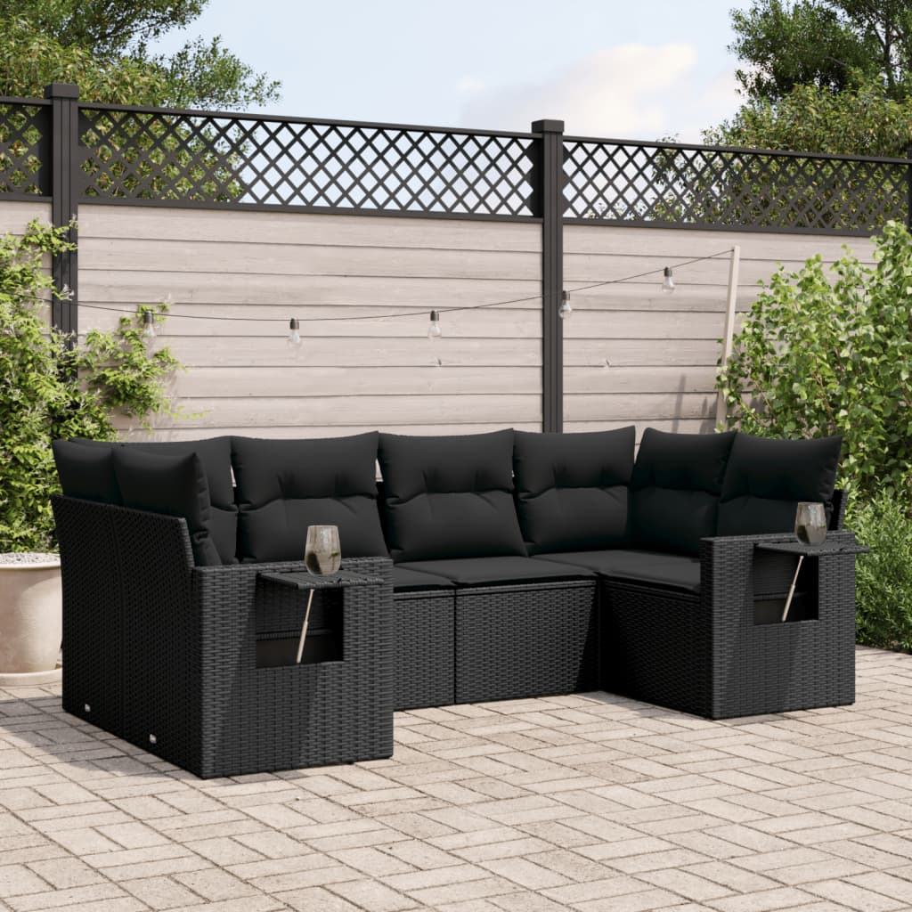 8721012929265_m_en_hd_1 vidaXL 6 Piece Garden Sofa Set with Cushions Black Poly Rattan - Image 1