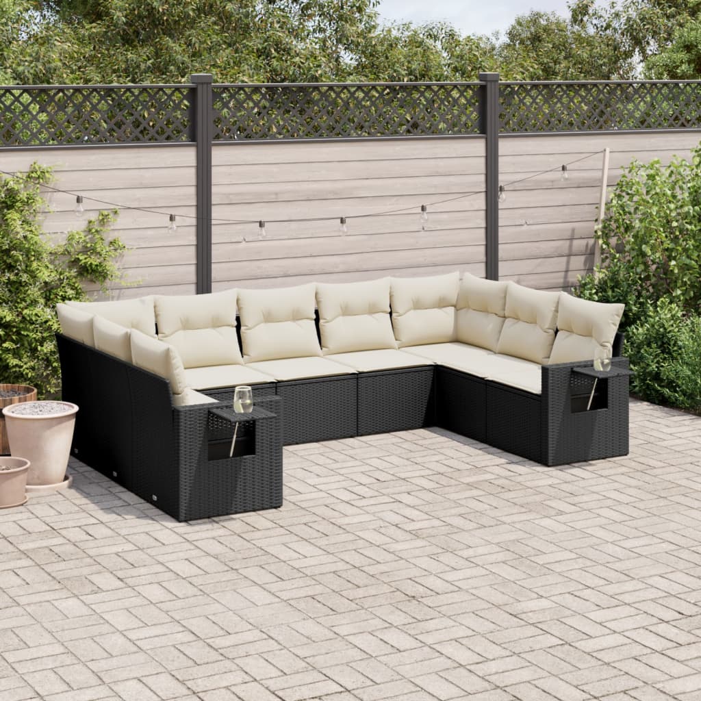 8721012929470_m_en_hd_1 vidaXL 9 Piece Garden Sofa Set with Cushions Black Poly Rattan - Image 1