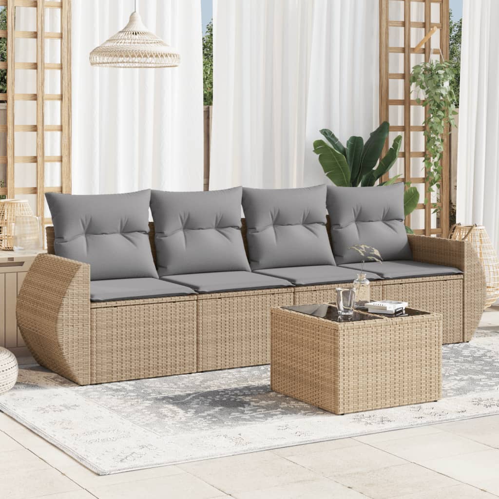 8721012934405_m_en_hd_1 vidaXL 5 Piece Garden Sofa Set with Cushions Beige Poly Rattan - Image 1