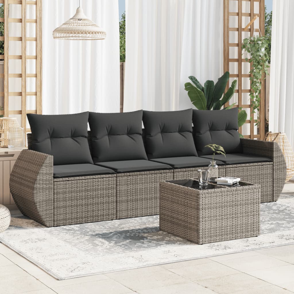 8721012934412_m_en_hd_1 vidaXL 5 Piece Garden Sofa Set with Cushions Grey Poly Rattan - Image 1