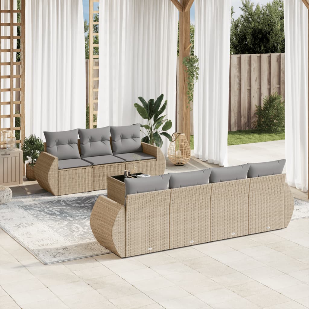 8721012934801_m_en_hd_1 vidaXL 8 Piece Garden Sofa Set with Cushions Beige Poly Rattan - Image 1