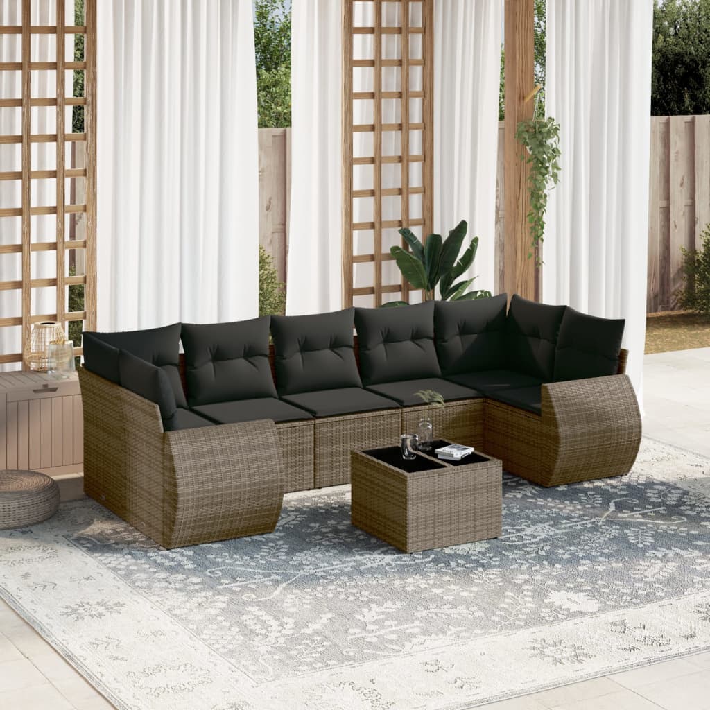 8721012934917_m_en_hd_1 vidaXL 8 Piece Garden Sofa Set with Cushions Grey Poly Rattan - Image 1