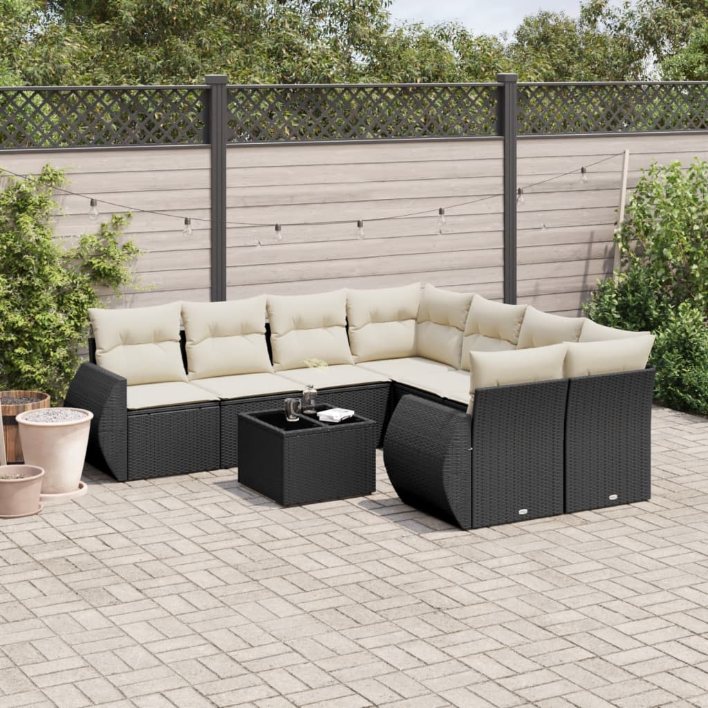 8721012935075_m_en_hd_1 vidaXL 9 Piece Garden Sofa Set with Cushions Black Poly Rattan - Image 1