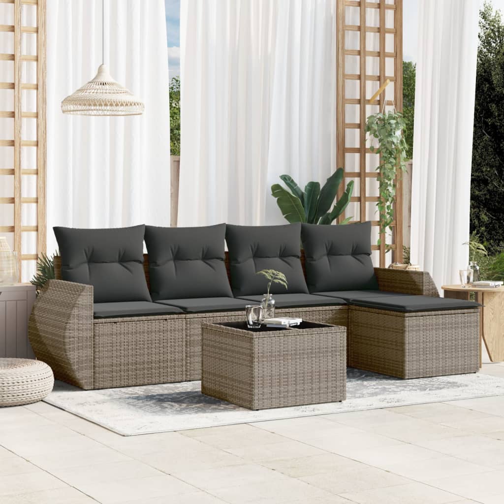 8721012936515_m_en_hd_1 vidaXL 6 Piece Garden Sofa Set with Cushions Grey Poly Rattan - Image 1