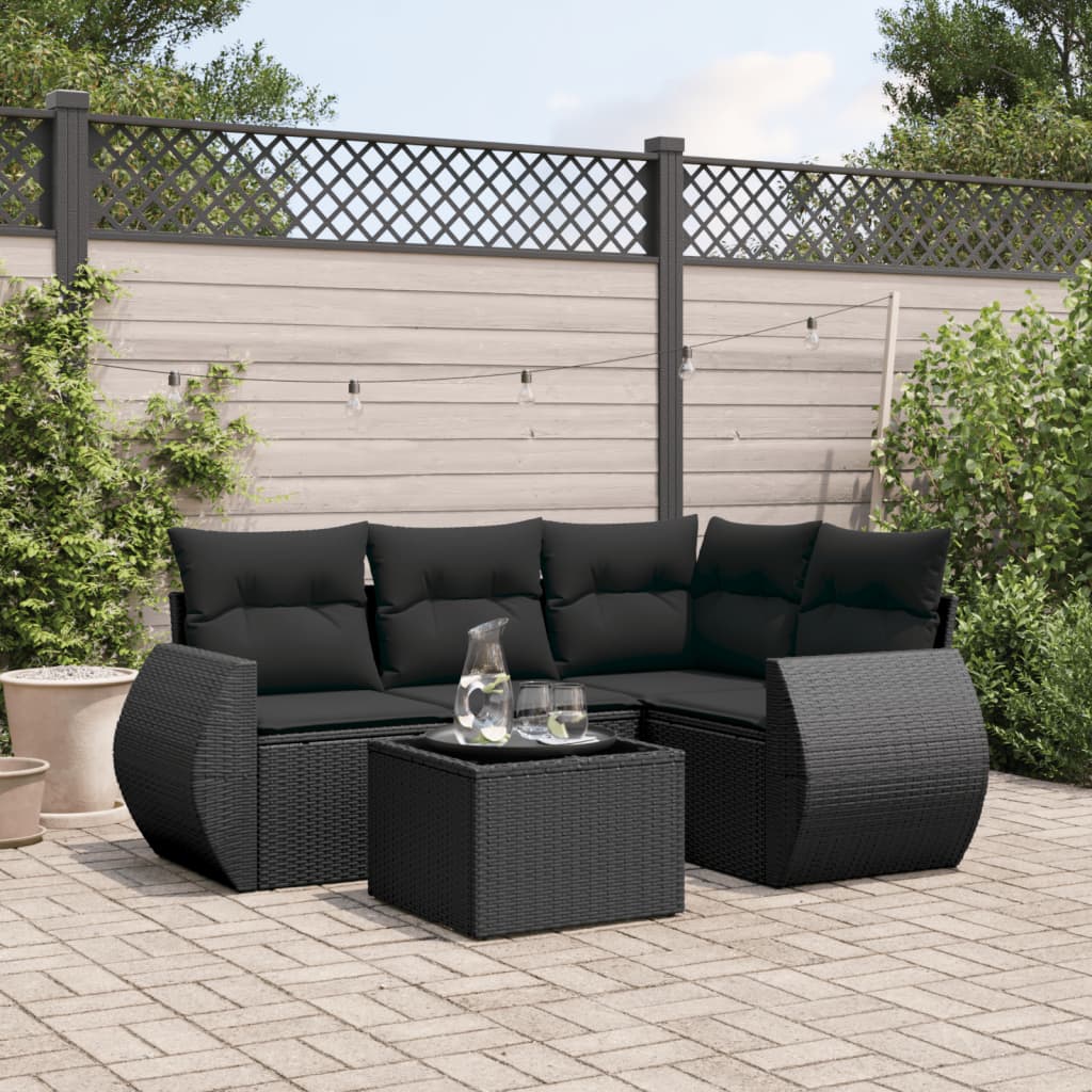 8721012936669_m_en_hd_1 vidaXL 5 Piece Garden Sofa Set with Cushions Black Poly Rattan - Image 1