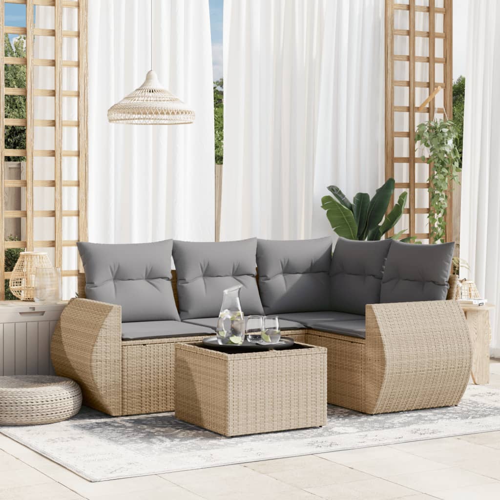 8721012936706_m_en_hd_1 vidaXL 5 Piece Garden Sofa Set with Cushions Beige Poly Rattan - Image 1