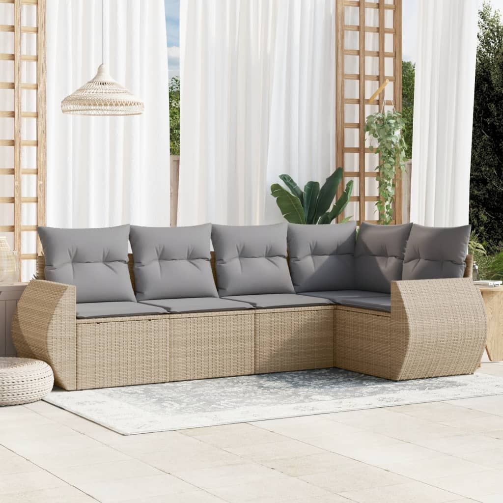 8721012936805_m_en_hd_1 vidaXL 5 Piece Garden Sofa Set with Cushions Beige Poly Rattan - Image 1