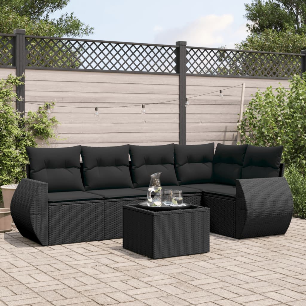 8721012936867_m_en_hd_1 vidaXL 6 Piece Garden Sofa Set with Cushions Black Poly Rattan - Image 1
