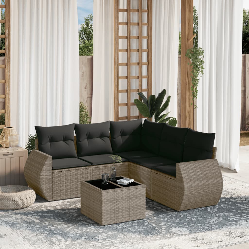 8721012937116_m_en_hd_1 vidaXL 6 Piece Garden Sofa Set with Cushions Grey Poly Rattan - Image 1