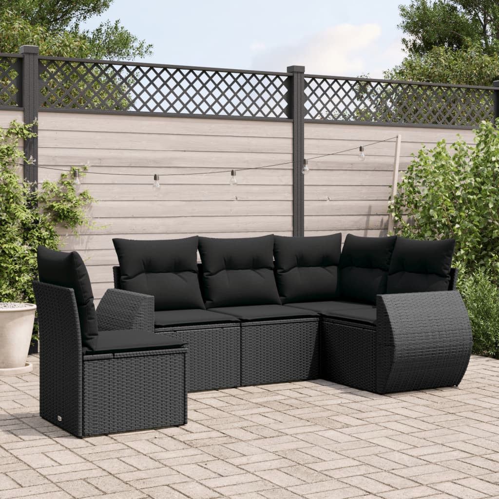 8721012937161_m_en_hd_1 vidaXL 5 Piece Garden Sofa Set with Cushions Black Poly Rattan - Image 1