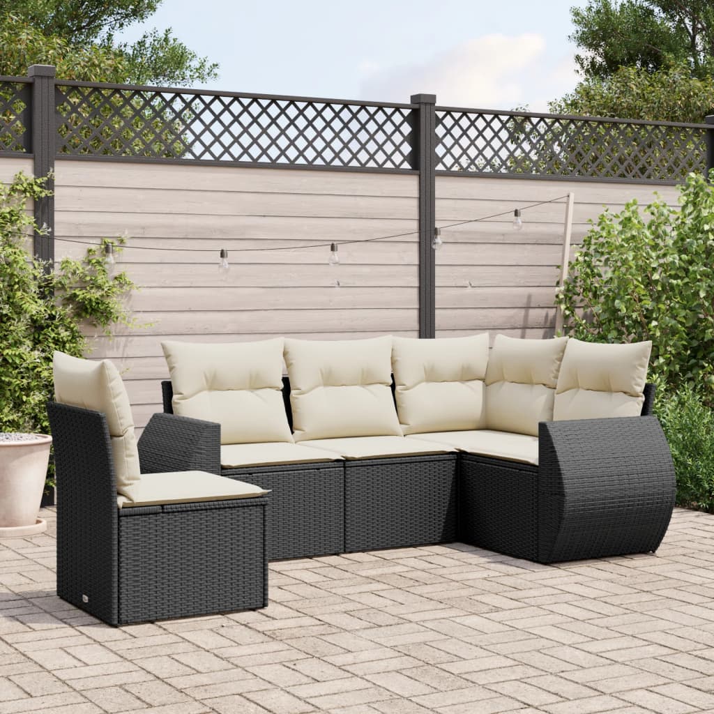8721012937178_m_en_hd_1 vidaXL 5 Piece Garden Sofa Set with Cushions Black Poly Rattan - Image 1