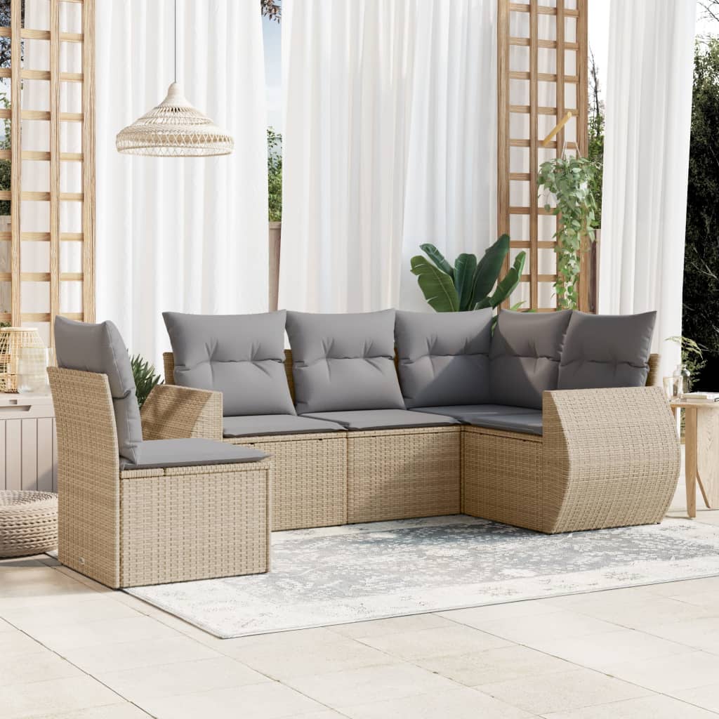 8721012937208_m_en_hd_1 vidaXL 5 Piece Garden Sofa Set with Cushions Beige Poly Rattan - Image 1