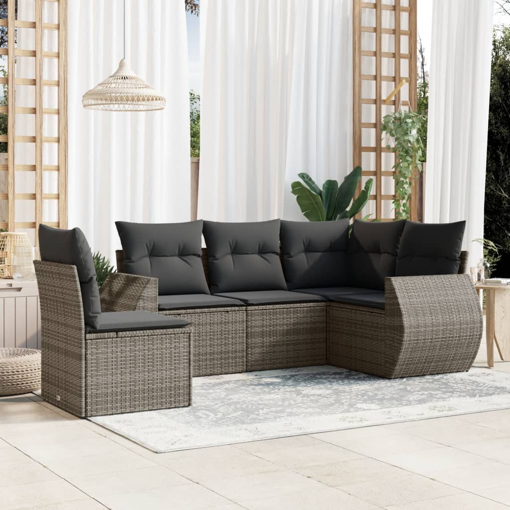 8721012937215_m_en_hd_1 vidaXL 5 Piece Garden Sofa Set with Cushions Grey Poly Rattan - Image 1