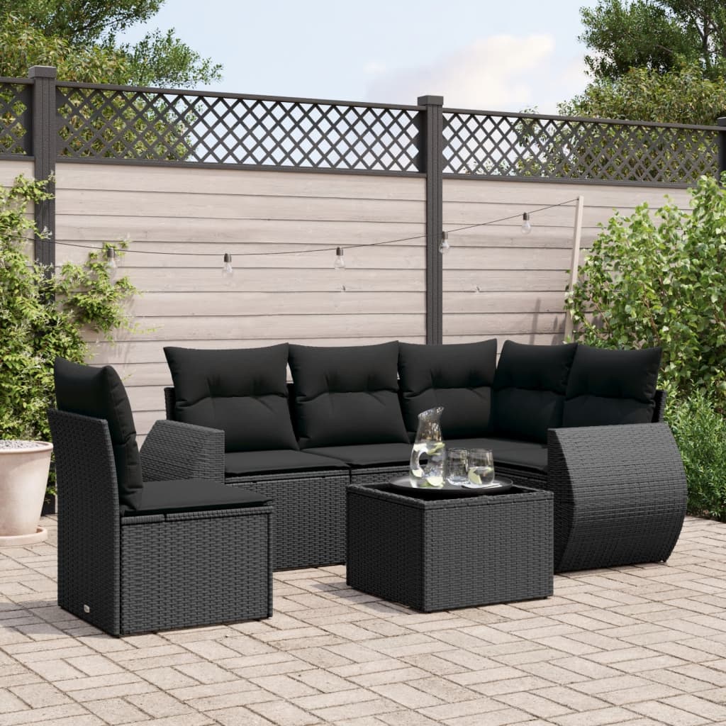 vidaXL 6 Piece Garden Sofa Set with Cushions Black Poly Rattan