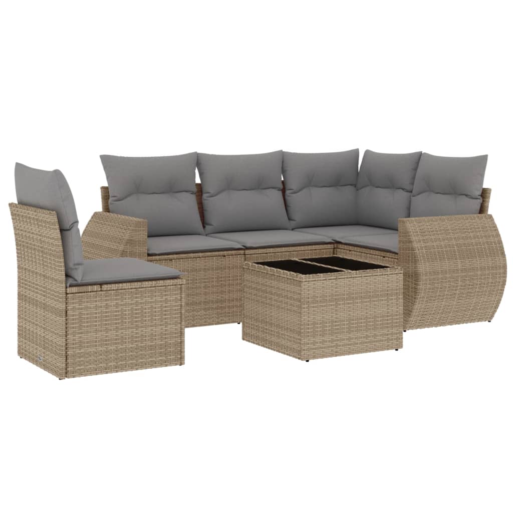 vidaXL 6 Piece Garden Sofa Set with Cushions Beige Poly Rattan