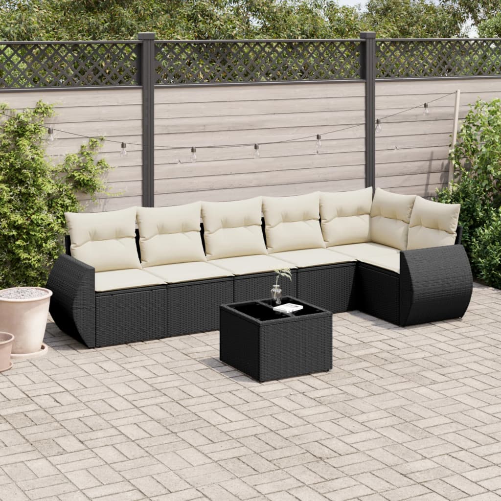 vidaXL 7 Piece Garden Sofa Set with Cushions Black Poly Rattan