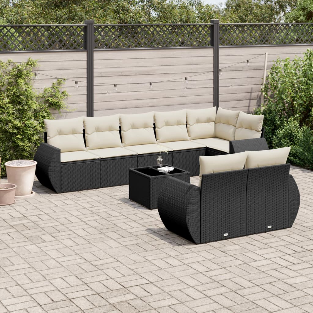8721012939776_m_en_hd_1 vidaXL 9 Piece Garden Sofa Set with Cushions Black Poly Rattan - Image 1