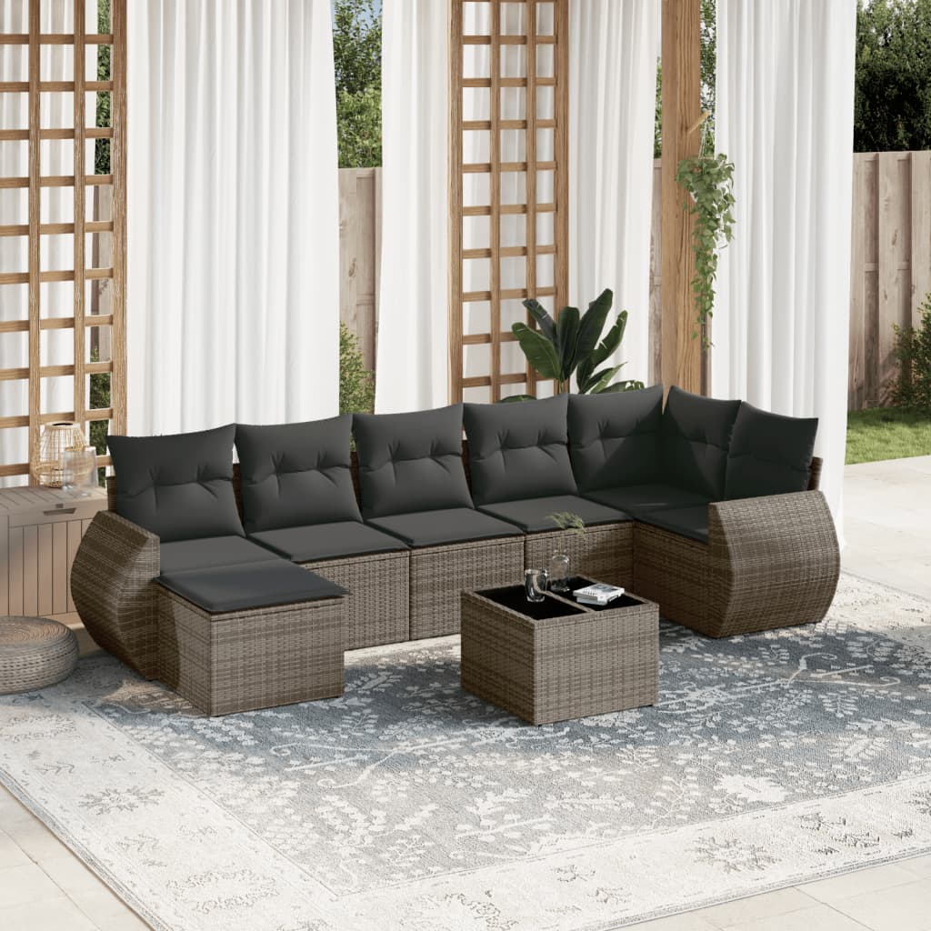 8721012940413_m_en_hd_1 vidaXL 8 Piece Garden Sofa Set with Cushions Grey Poly Rattan - Image 1