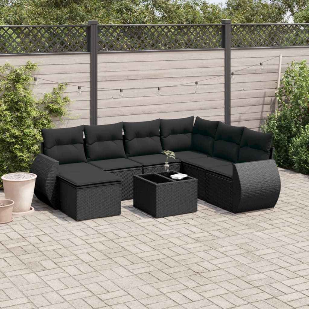 8721012940567_m_en_hd_1 vidaXL 8 Piece Garden Sofa Set with Cushions Black Poly Rattan - Image 1