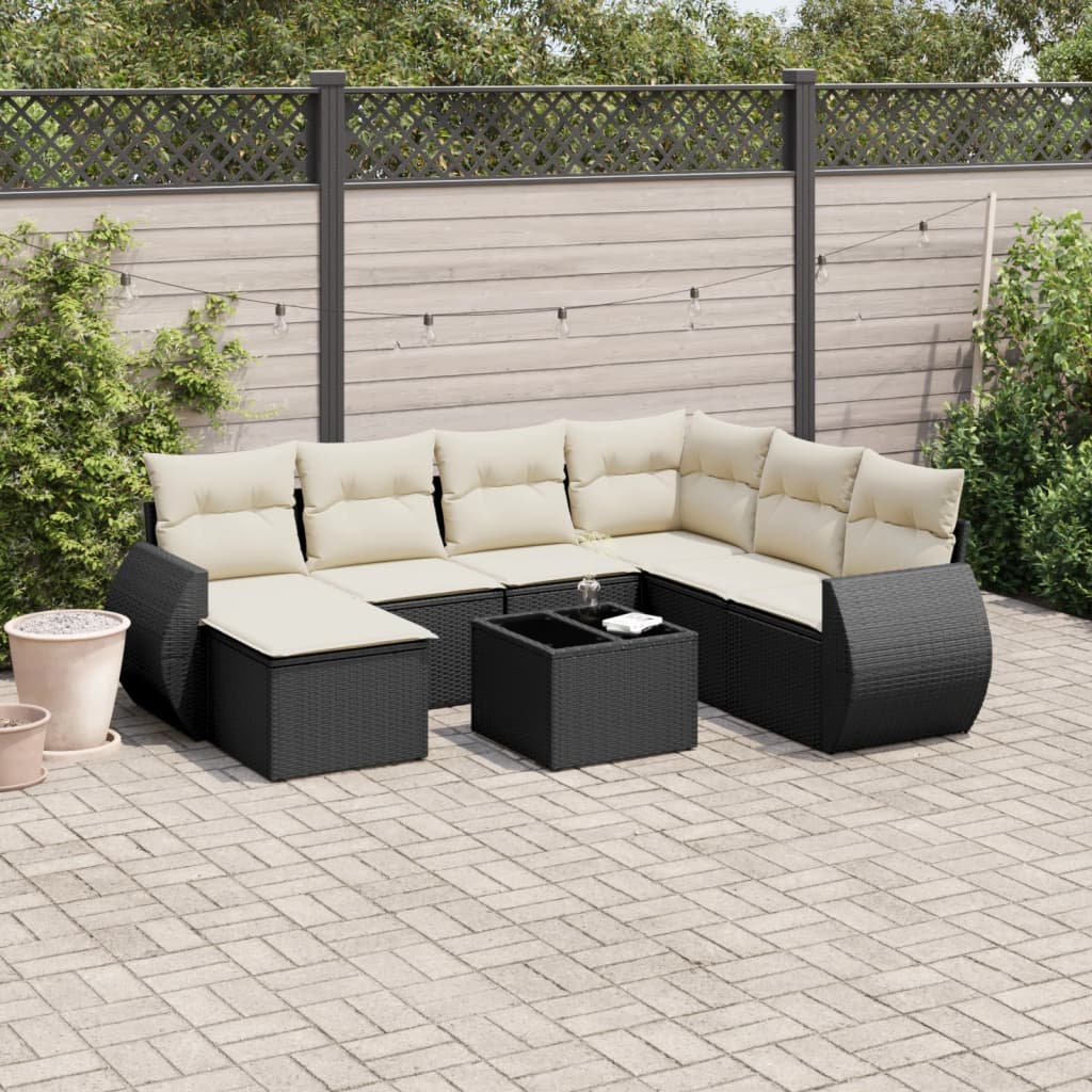 8721012940574_m_en_hd_1 vidaXL 8 Piece Garden Sofa Set with Cushions Black Poly Rattan - Image 1