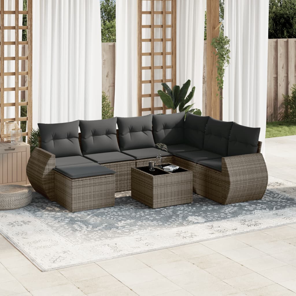 8721012940611_m_en_hd_1 vidaXL 8 Piece Garden Sofa Set with Cushions Grey Poly Rattan - Image 1