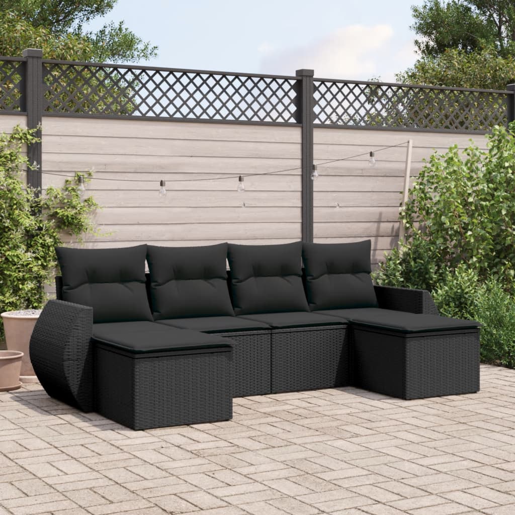 8721012940666_m_en_hd_1 vidaXL 6 Piece Garden Sofa Set with Cushions Black Poly Rattan - Image 1