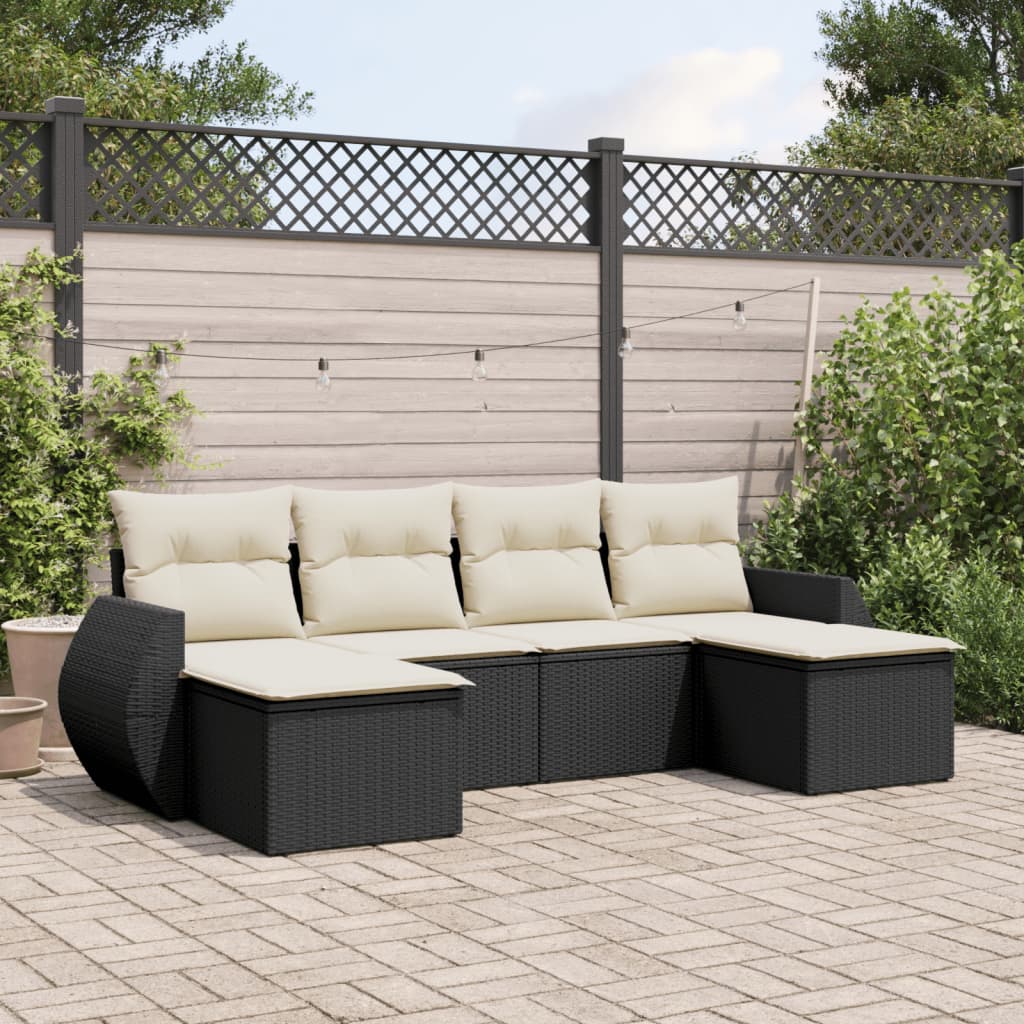 8721012940673_m_en_hd_1 vidaXL 6 Piece Garden Sofa Set with Cushions Black Poly Rattan - Image 1
