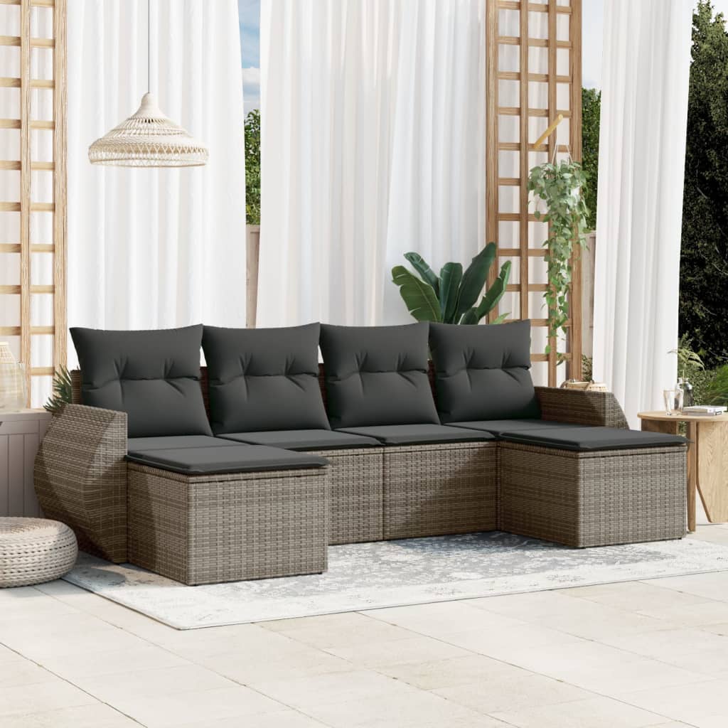 8721012940710_m_en_hd_1 vidaXL 6 Piece Garden Sofa Set with Cushions Grey Poly Rattan - Image 1