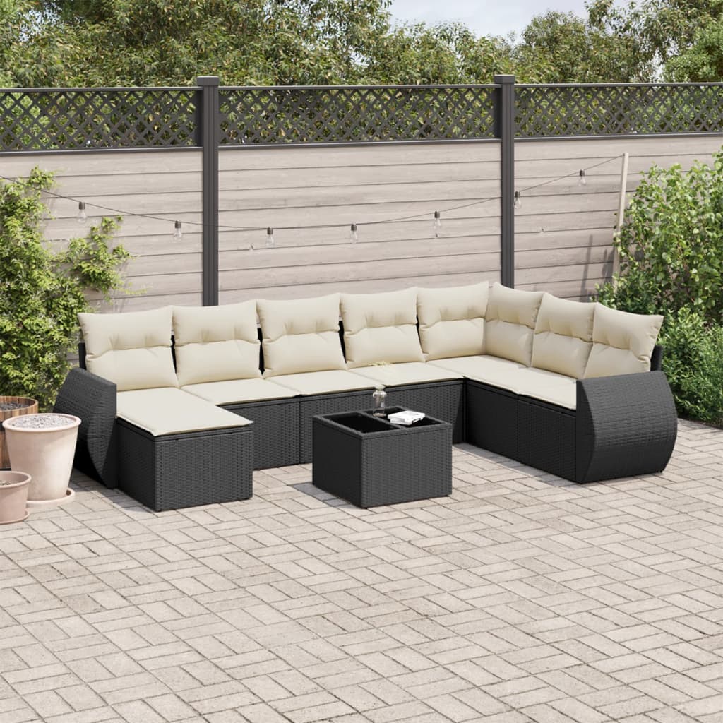 vidaXL 9 Piece Garden Sofa Set with Cushions Black Poly Rattan