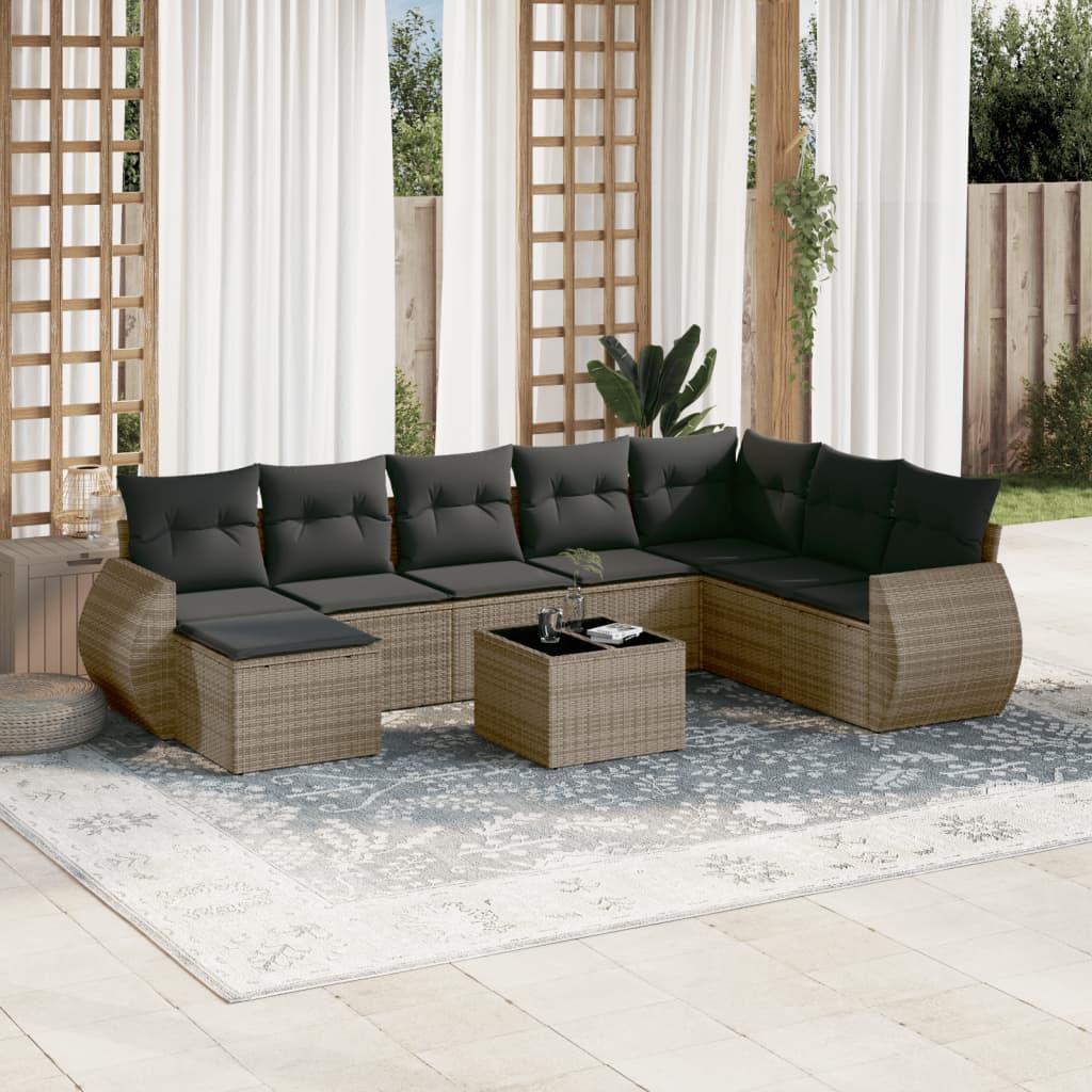 vidaXL 9 Piece Garden Sofa Set with Cushions Grey Poly Rattan