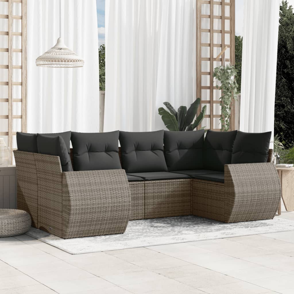 vidaXL 6 Piece Garden Sofa Set with Cushions Grey Poly Rattan