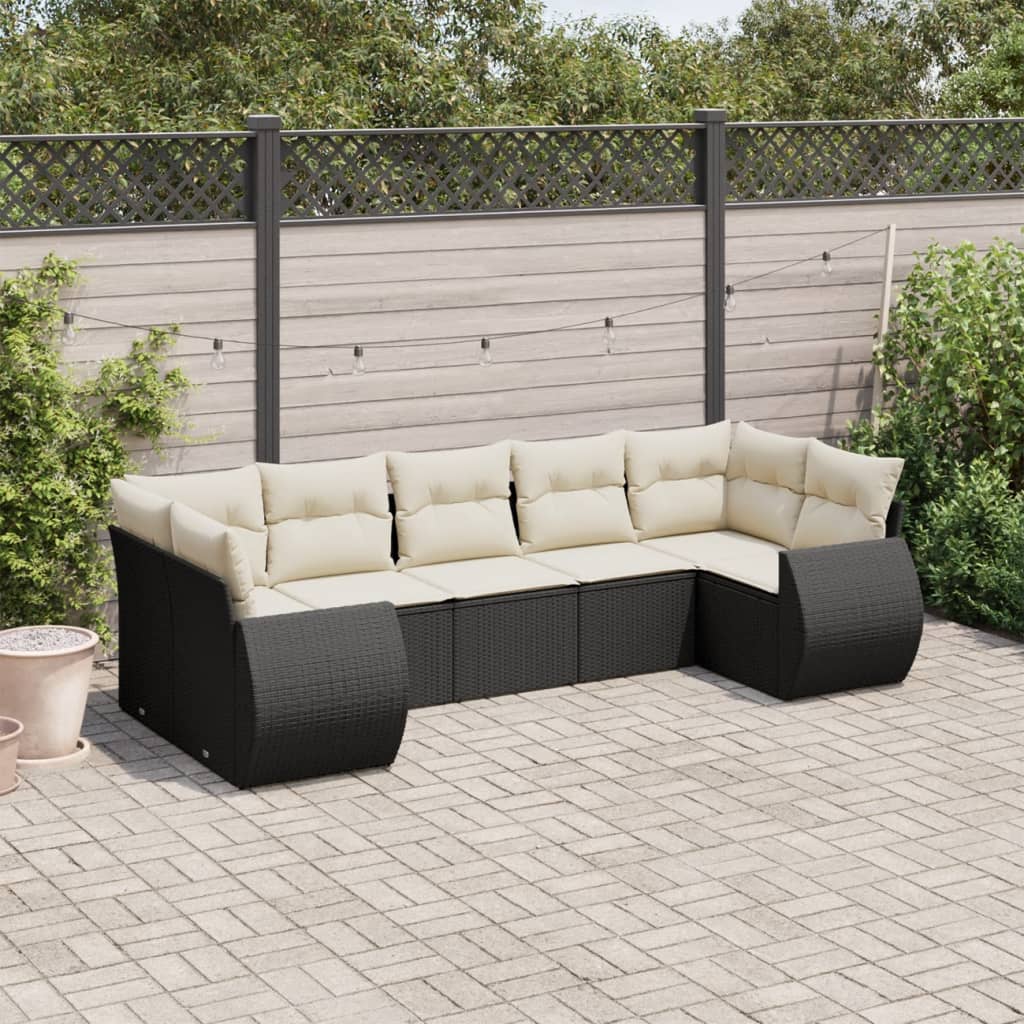 vidaXL 7 Piece Garden Sofa Set with Cushions Black Poly Rattan