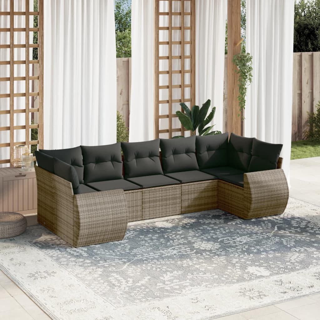 vidaXL 7 Piece Garden Sofa Set with Cushions Grey Poly Rattan