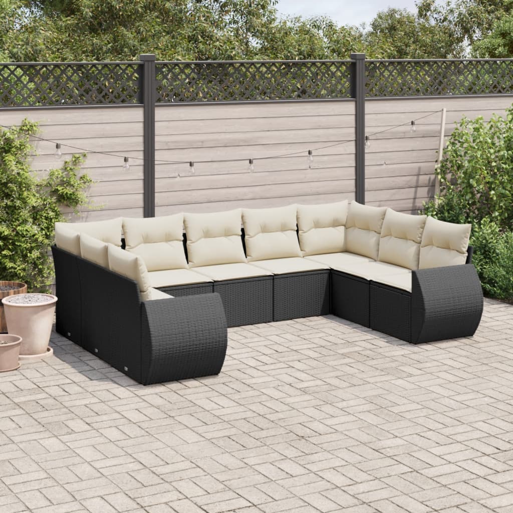 vidaXL 9 Piece Garden Sofa Set with Cushions Black Poly Rattan
