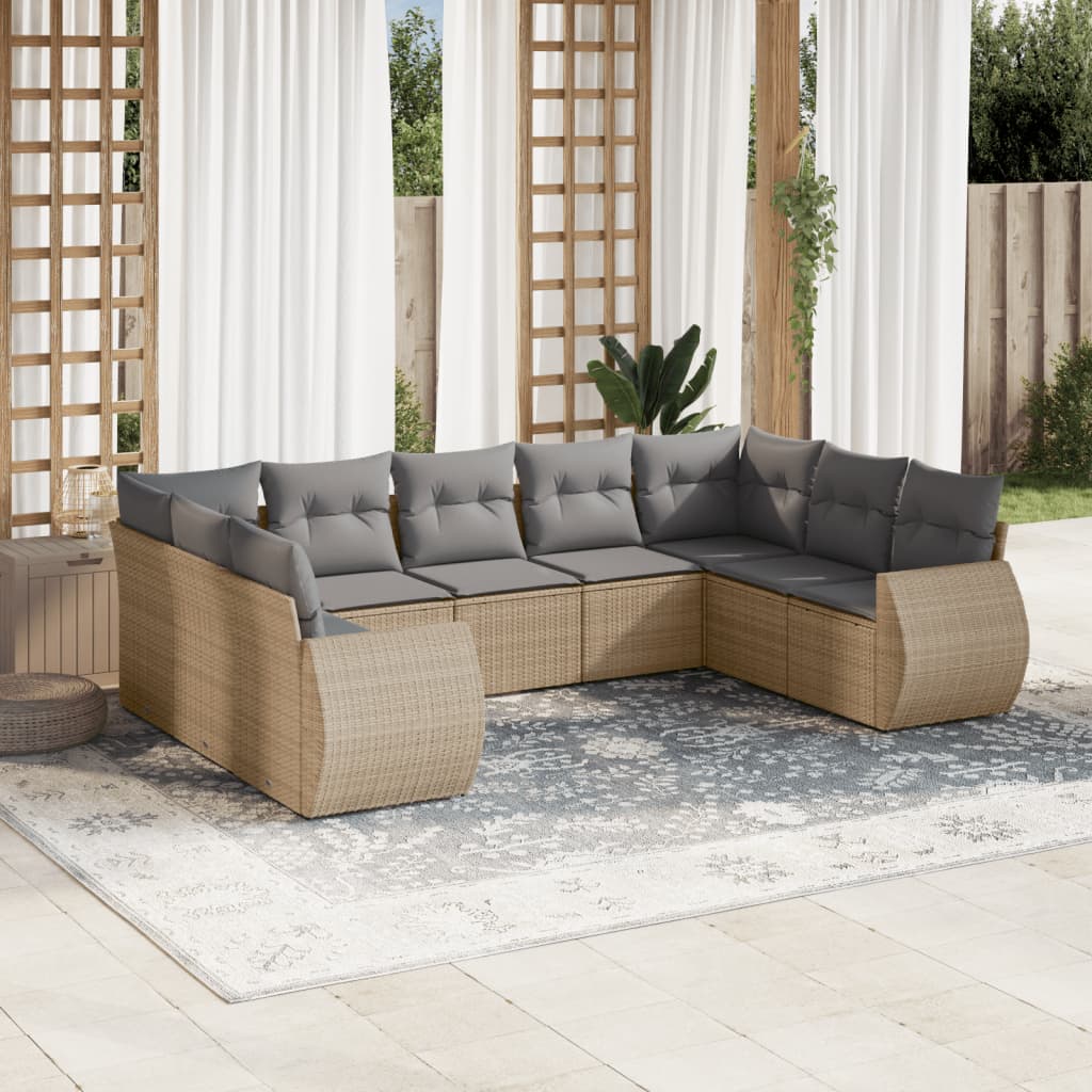 vidaXL 9 Piece Garden Sofa Set with Cushions Beige Poly Rattan