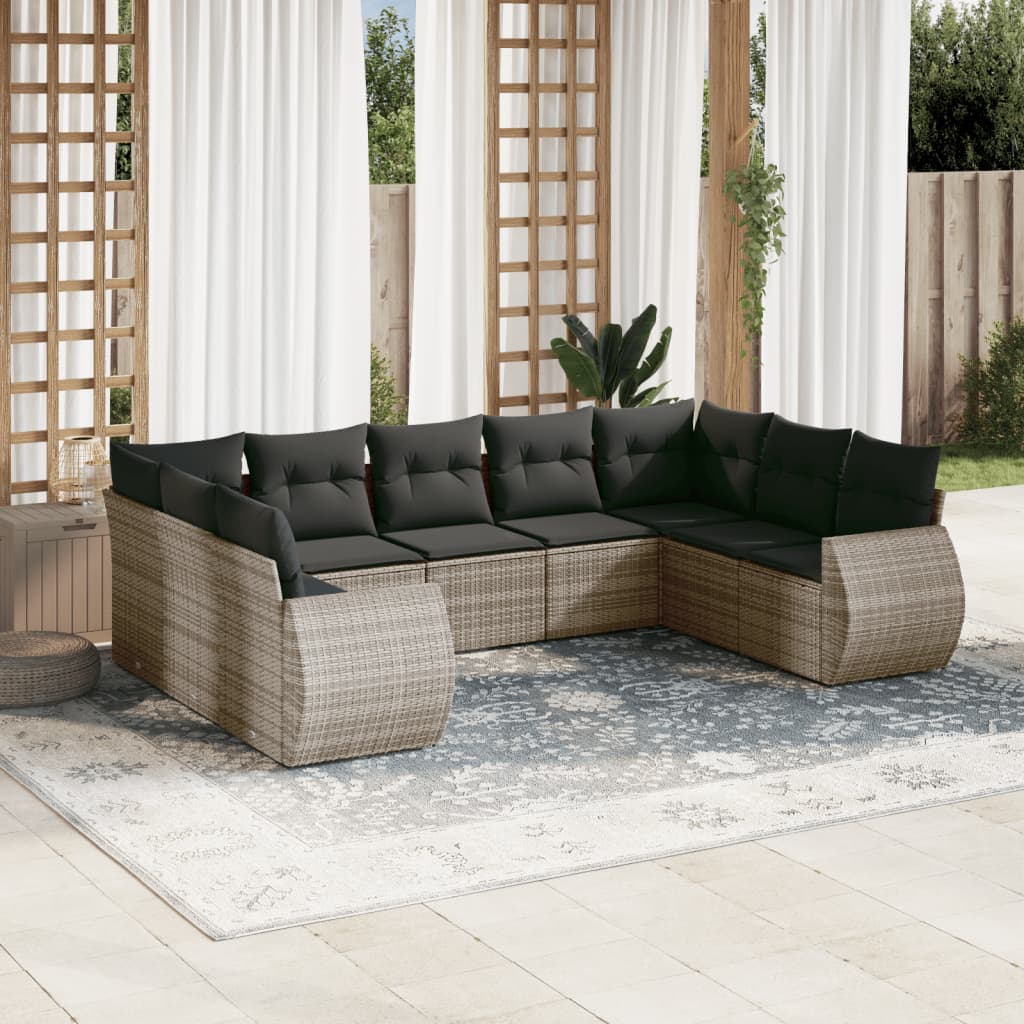vidaXL 9 Piece Garden Sofa Set with Cushions Grey Poly Rattan