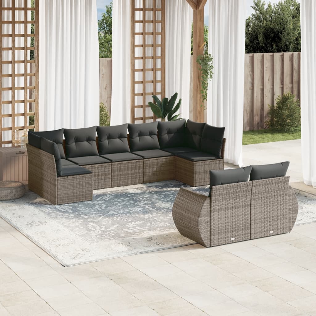 vidaXL 9 Piece Garden Sofa Set with Cushions Grey Poly Rattan