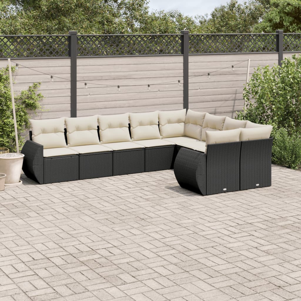 vidaXL 9 Piece Garden Sofa Set with Cushions Black Poly Rattan