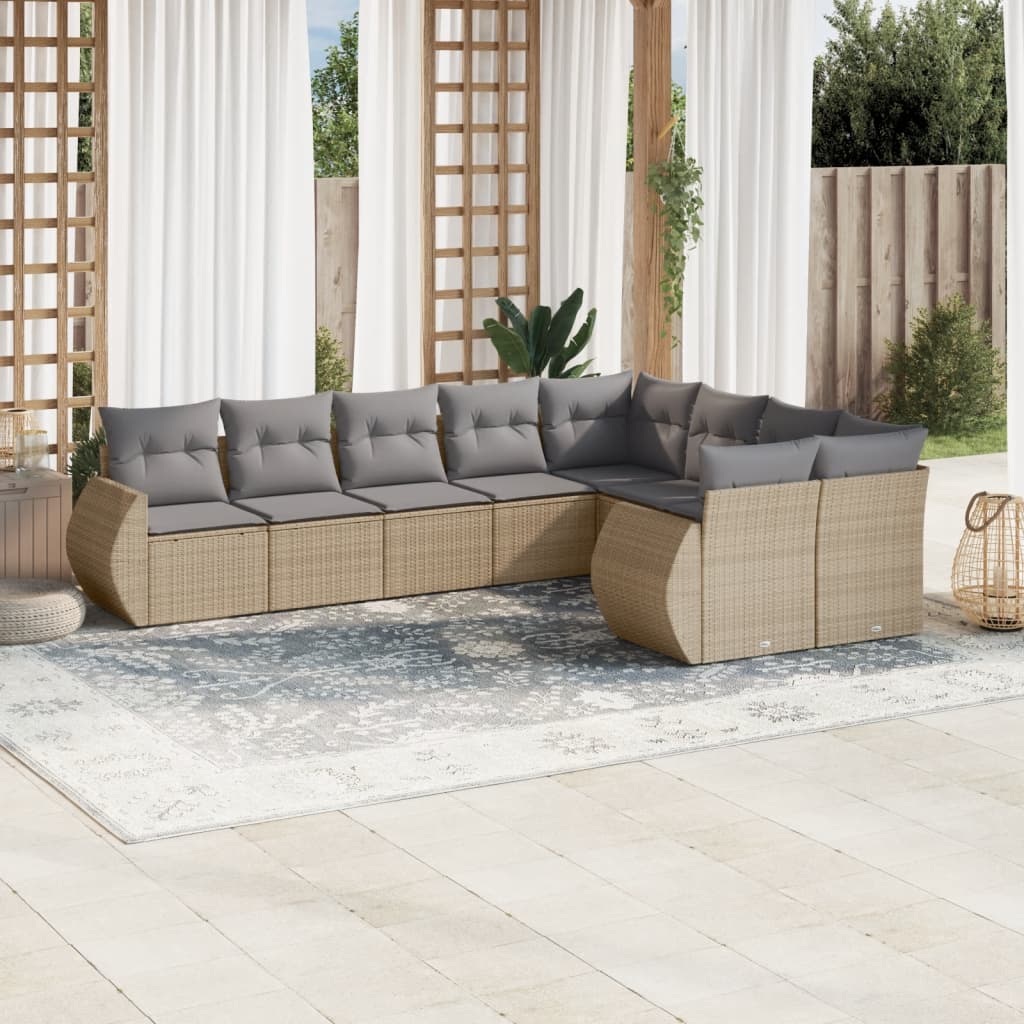 vidaXL 9 Piece Garden Sofa Set with Cushions Beige Poly Rattan