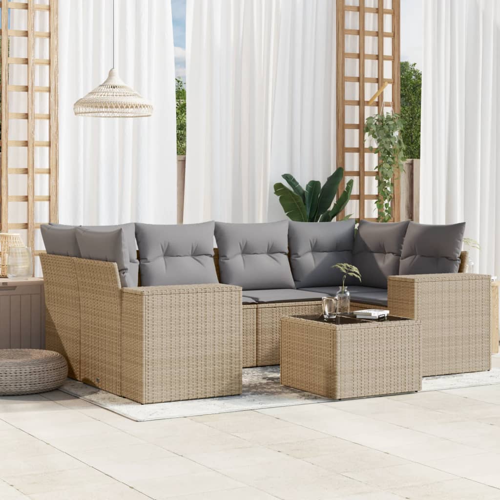 8721012946705_m_en_hd_1 vidaXL 7 Piece Garden Sofa Set with Cushions Beige Poly Rattan - Image 1