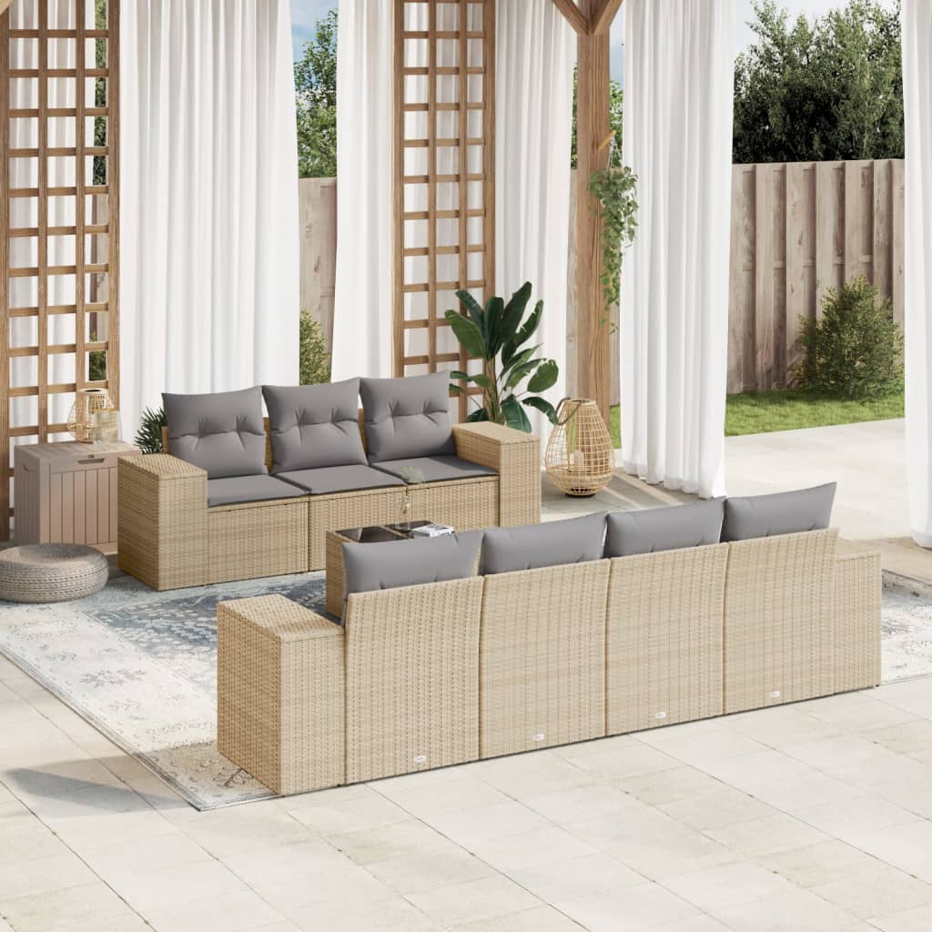 8721012946804_m_en_hd_1 vidaXL 8 Piece Garden Sofa Set with Cushions Beige Poly Rattan - Image 1