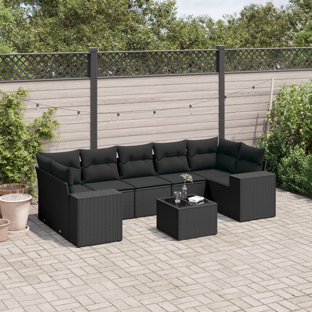 vidaXL 8 Piece Garden Sofa Set with Cushions Black Poly Rattan