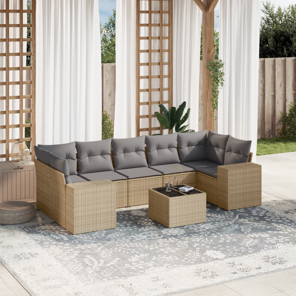 vidaXL 8 Piece Garden Sofa Set with Cushions Beige Poly Rattan