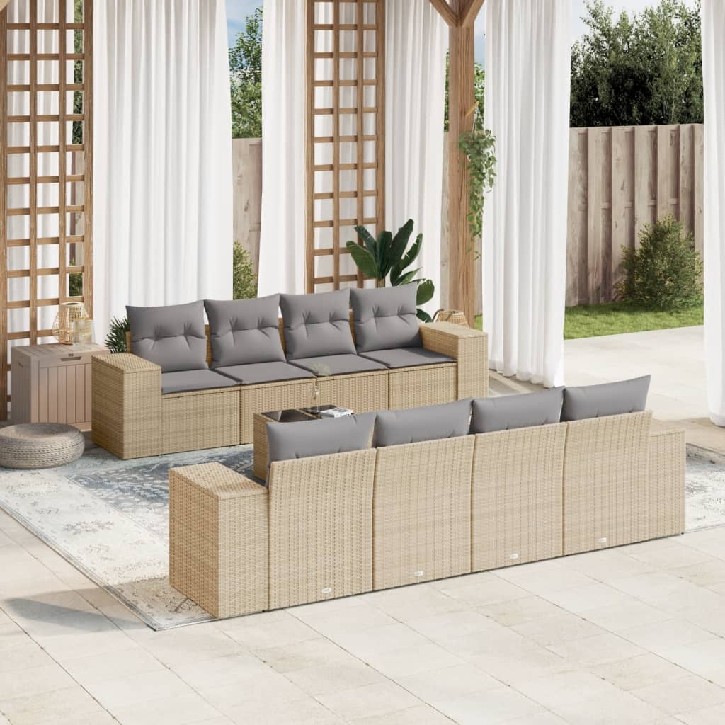 vidaXL 9 Piece Garden Sofa Set with Cushions Beige Poly Rattan