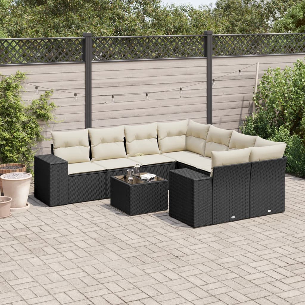 vidaXL 9 Piece Garden Sofa Set with Cushions Black Poly Rattan