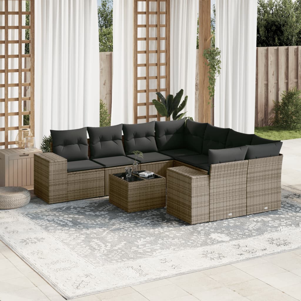 8721012947115_m_en_hd_1 vidaXL 9 Piece Garden Sofa Set with Cushions Grey Poly Rattan - Image 1