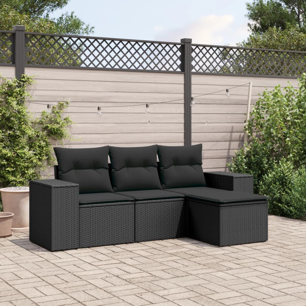 8721012948167_m_en_hd_1 vidaXL 4 Piece Garden Sofa Set with Cushions Black Poly Rattan - Image 1