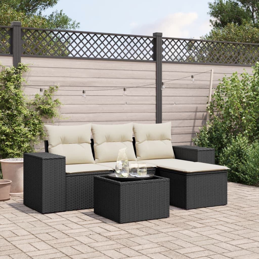 vidaXL 5 Piece Garden Sofa Set with Cushions Black Poly Rattan