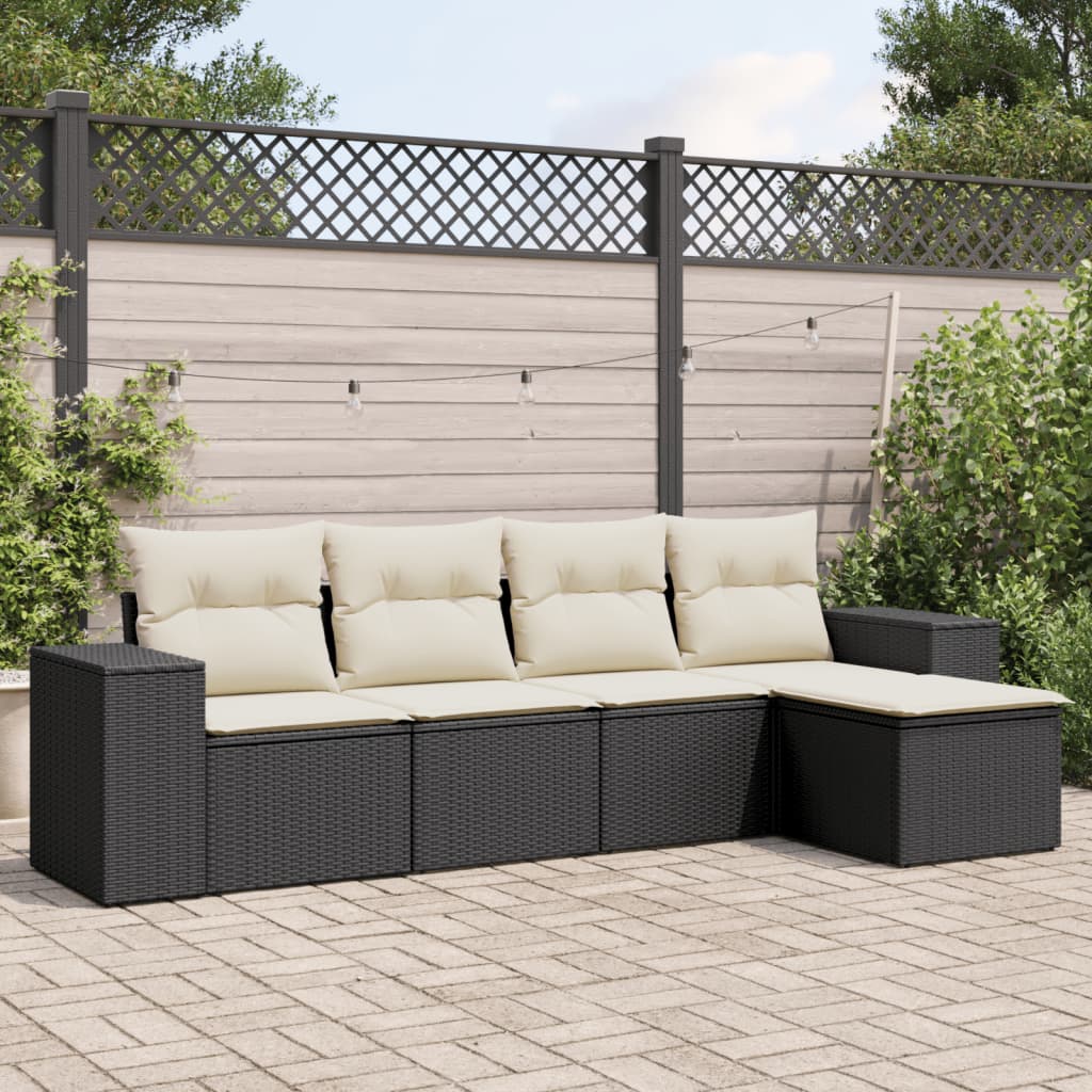 vidaXL 5 Piece Garden Sofa Set with Cushions Black Poly Rattan